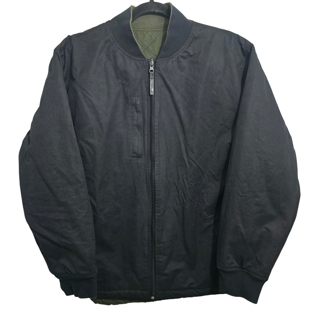 BYLT Premium Basics Hi-Lo Reversible Bomber Jacket Mens Large Black Olive Green‎